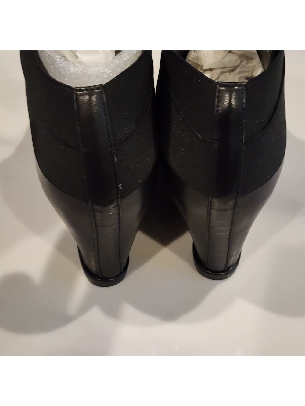 New Stuart Weitzman Black Leather Wedge Ankle Boots with Elastic Detail 6.5 W - Picture 2 of 6